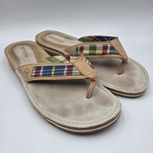 Sperry Top-Sider Womens 7M Plaid Leather Thong Sandals Tan Multi 9777106 CH19